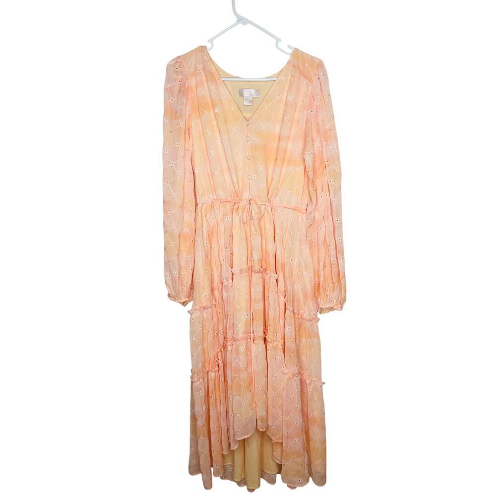 Rachel Parcell Pink Angel Cloudy Sky Hi-Lo Eyelet Midi Dress size M Long sleeve - Picture 5 of 12